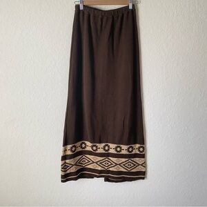 Double D Ranch | Women's Aztec Boho Western Maxi Skirt Size Medium Brown